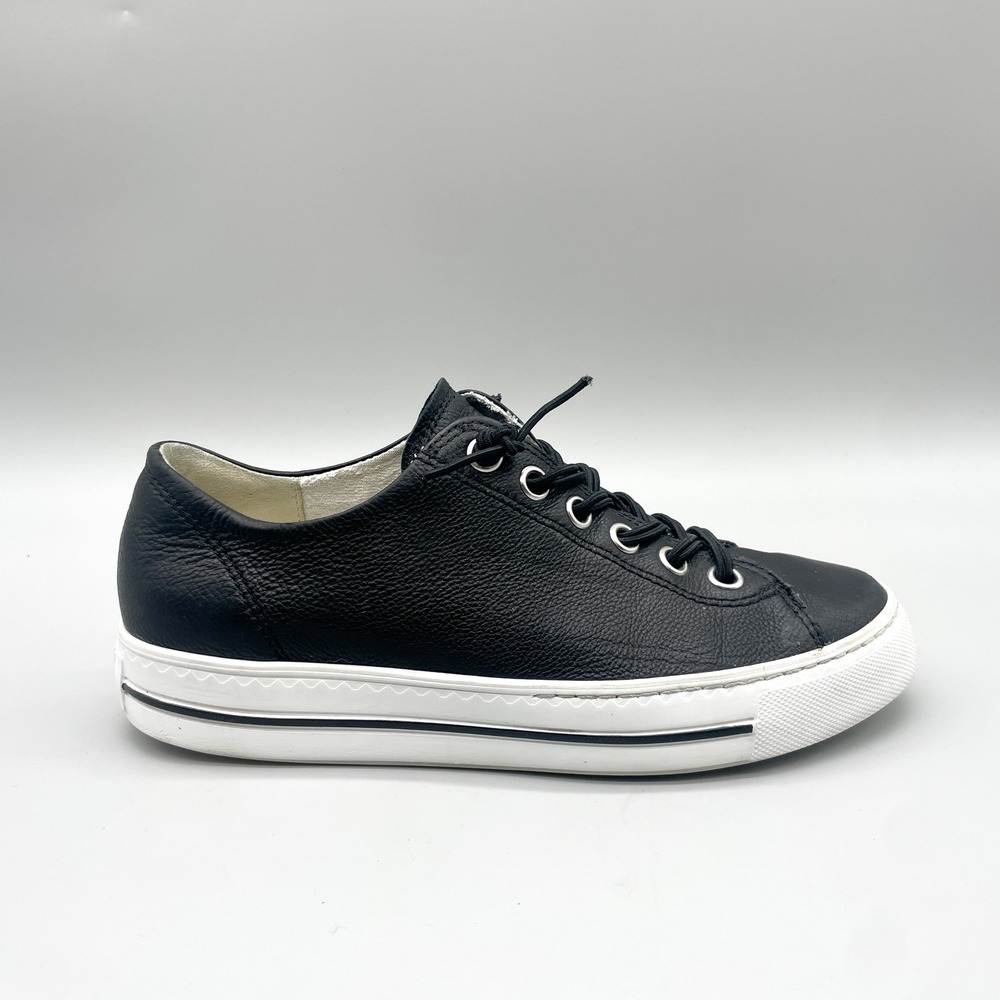 Paul Green Womens 5 7.5 Hadley Platform Sneakers Shoes Black Leather Minimalist